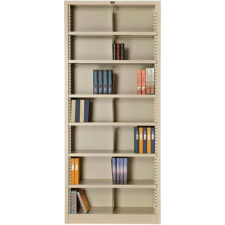 GLOBAL INDUSTRIAL All Steel Bookcase 36 W x 12 D x 84 H Putty 7 Openings 277442PY
